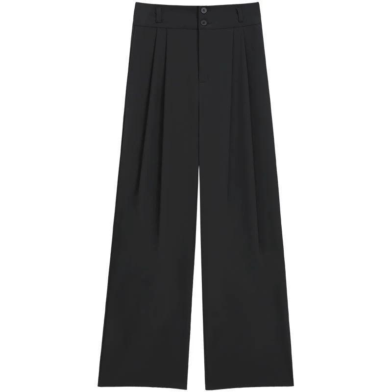 Petite Drapey High-Waisted Slimming Double-Button Pants for Women - Spring/Autumn