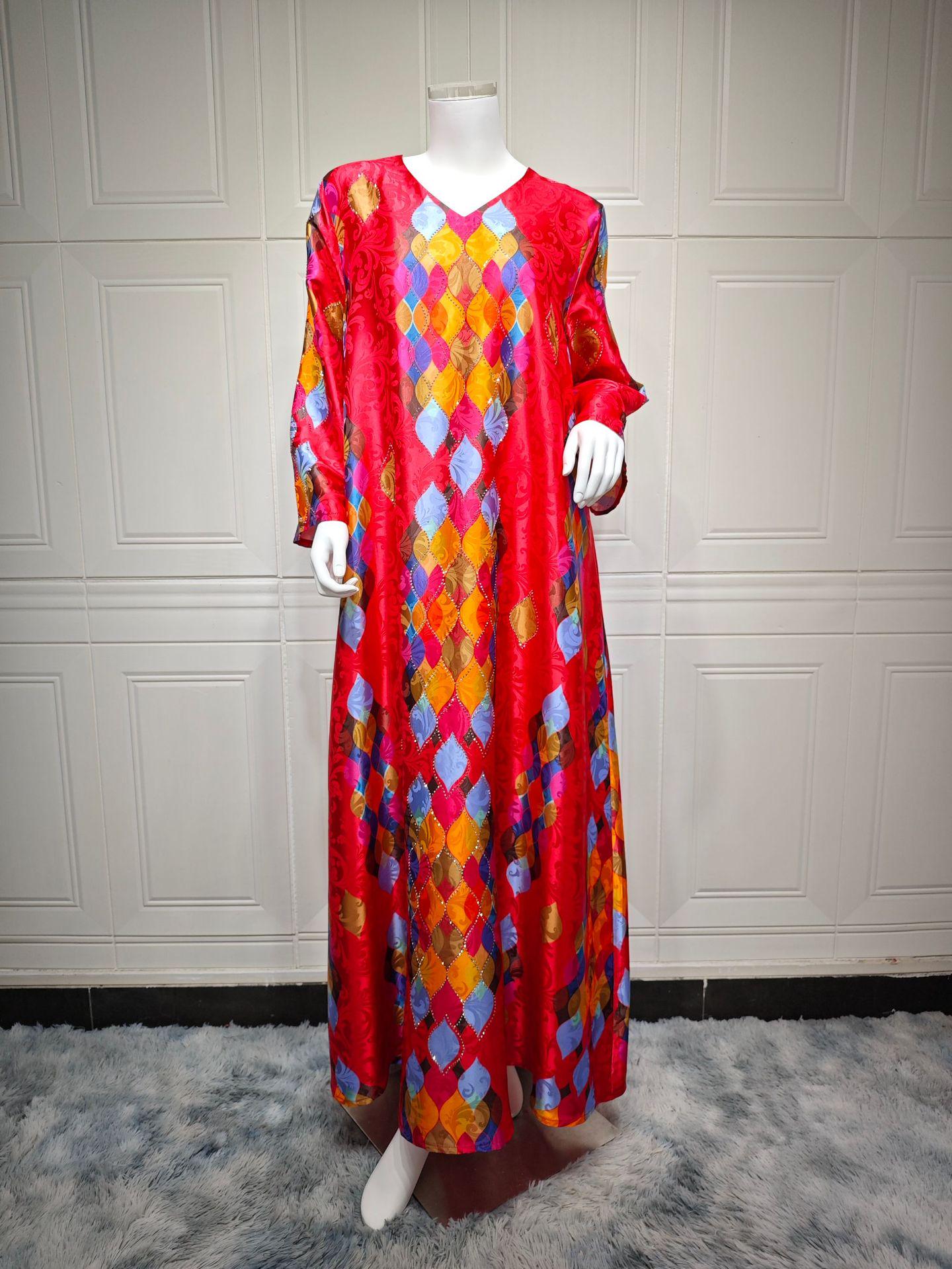 

Элегантное платье с V-образным вырезом и длинными рукавами с принтом из страз для женщин XL розовый