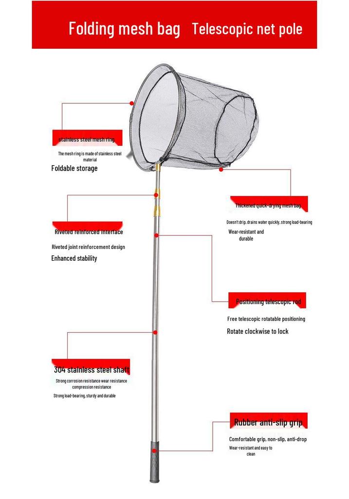 Stainless Steel Telescopic Fishing Rod and Landing Net Set