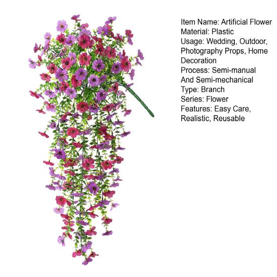 Konstgjord violett vinranka dekoration realistisk UV-beständig falsk blomma rotting inomhus utomhus trädgård veranda uteplats vägghängande konstgjord blomdekor