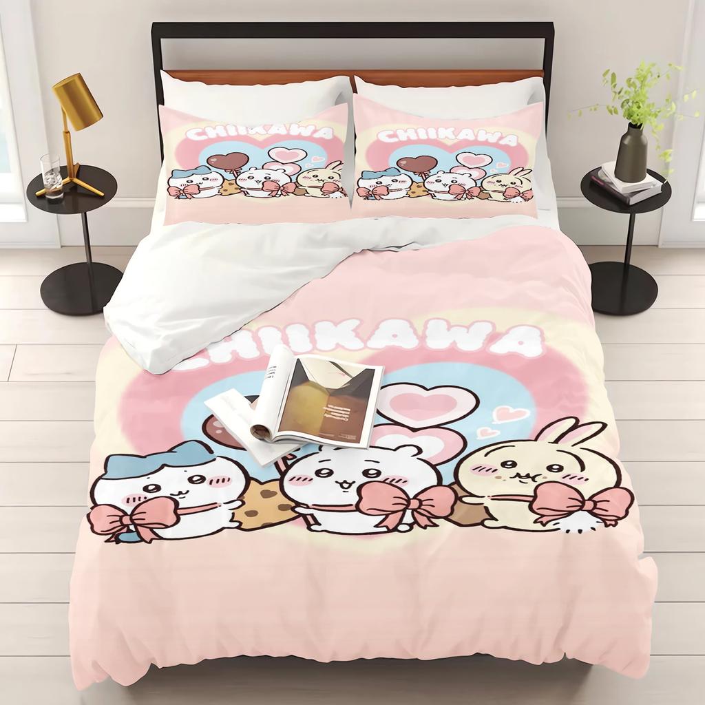 Chiikawa Schlafzimmer Kinder Bettwäsche Set Bettbezug Komfort Queen Mit Kissenbezug Weihnachtsgeschenke Zuhause