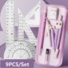 9PCS/Set Eraser Ruler Set Transparent Measuring Ruler Multi-Function Protractor  School Office