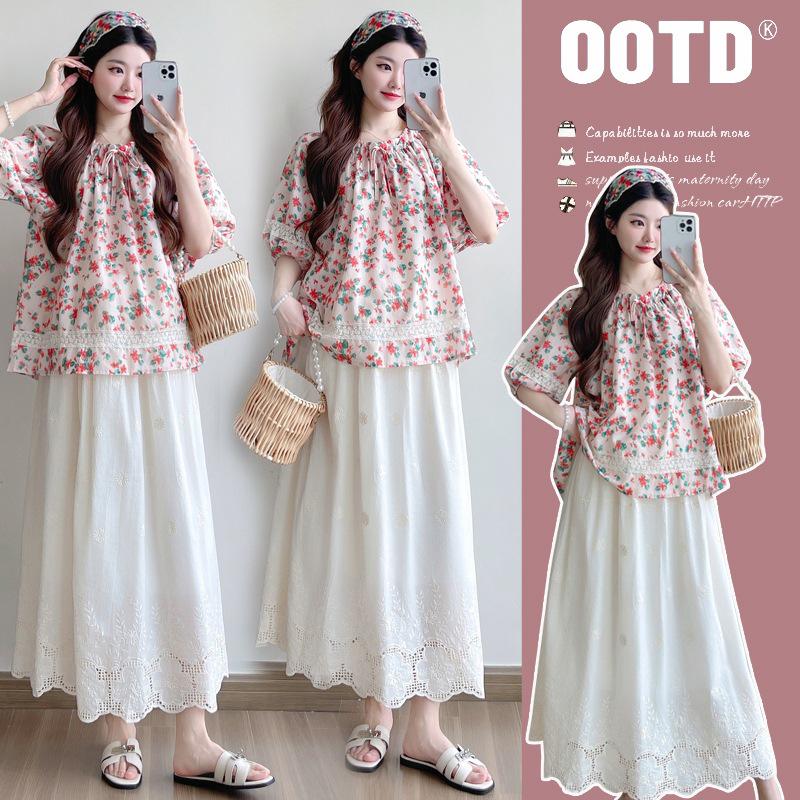 Vintage Lace Floral Puff Sleeve Maternity Dress Set - Summer 2026 Collection 2XL