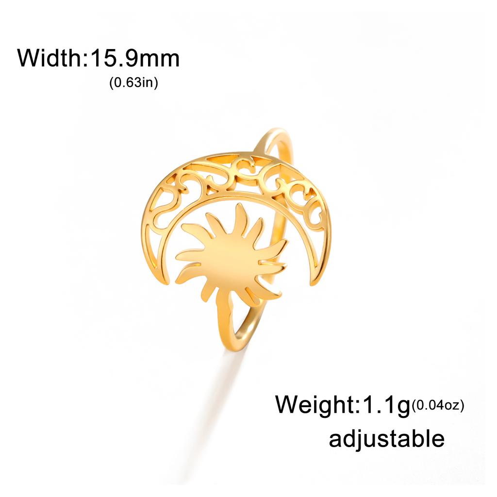 Crescent Moon Sun Ring for Women Stainless Steel Open Finger Rings Trendy Bohemian Jewelry Birthday Gift