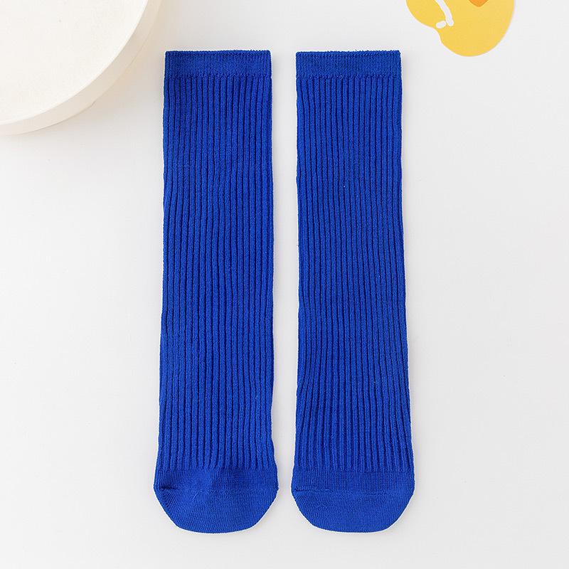 Korean-Style Candy Color Mid-Calf Cotton Socks for Girls and Babies - Thin, Double Needle, Spring & Autumn Piled Socks
