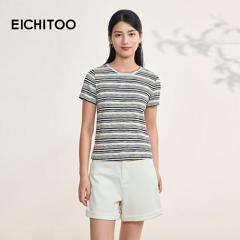 EICHITOO Striped Short-Sleeve Knit Top M