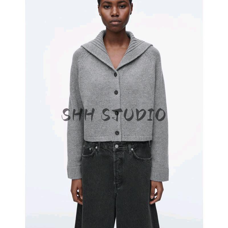 CS Spring New Women's Clothing Standard Edition Sailor Collar Wool Blend Knitting Cardigan Sweater 1260913