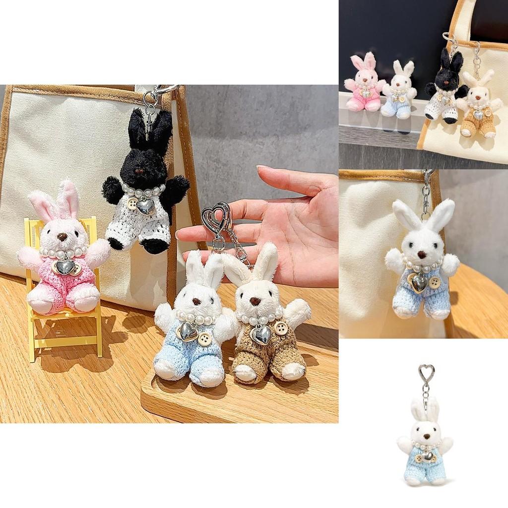 Adorable Handmade Plush Bunny Keychain With Pearl Chain For Stylish Accessory Lovers