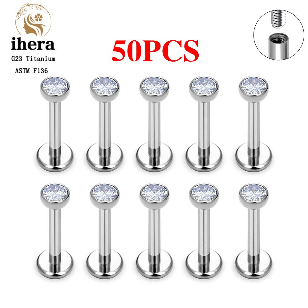 10/50PCS G23 Titanium Piercing Labret Lip Studs 16G CZ Internally Threaded Stud Earring Lip Ring Tragus Cartilage Helix Jewelry