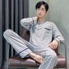 Frühlings-Baumwollpyjamas Herren Lounge Schlafbekleidung Blau Kariert Pijama Herren Morgenmantel Hauskleidung PJ Pijama Hombre