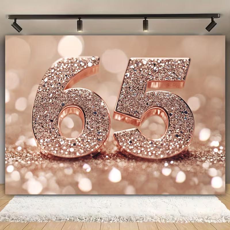 2D Flat Rose Gold 65th Birthday Backdrop for Home Party & Photo Booth