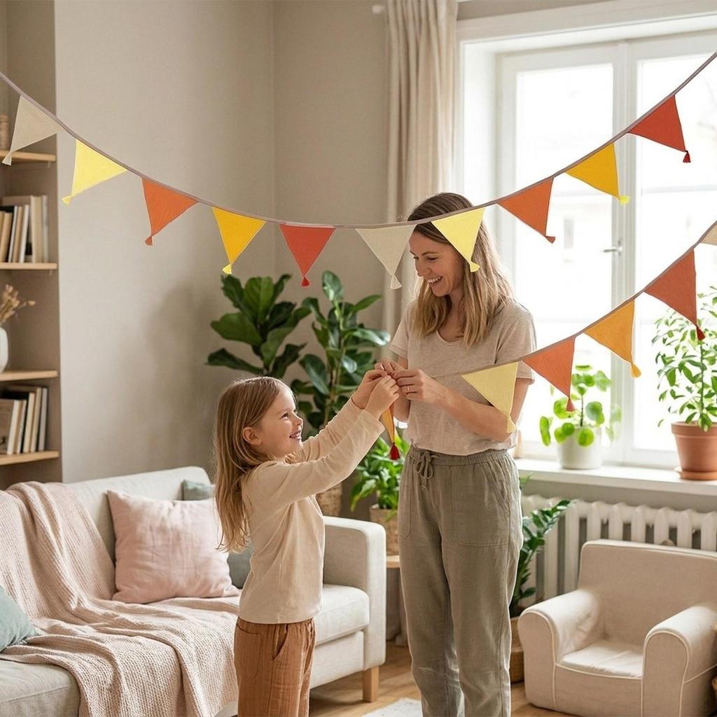 2.6 M (8.5 Ft) Triangular Decorative Garland with Tassels, Easy to Hang, Ideal for A Child's