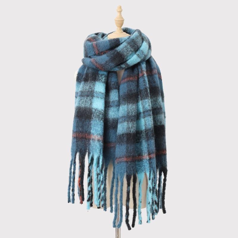 Winter warm mohair plaid fringed scarf female designer high-end versatile soft atmosphere scarf