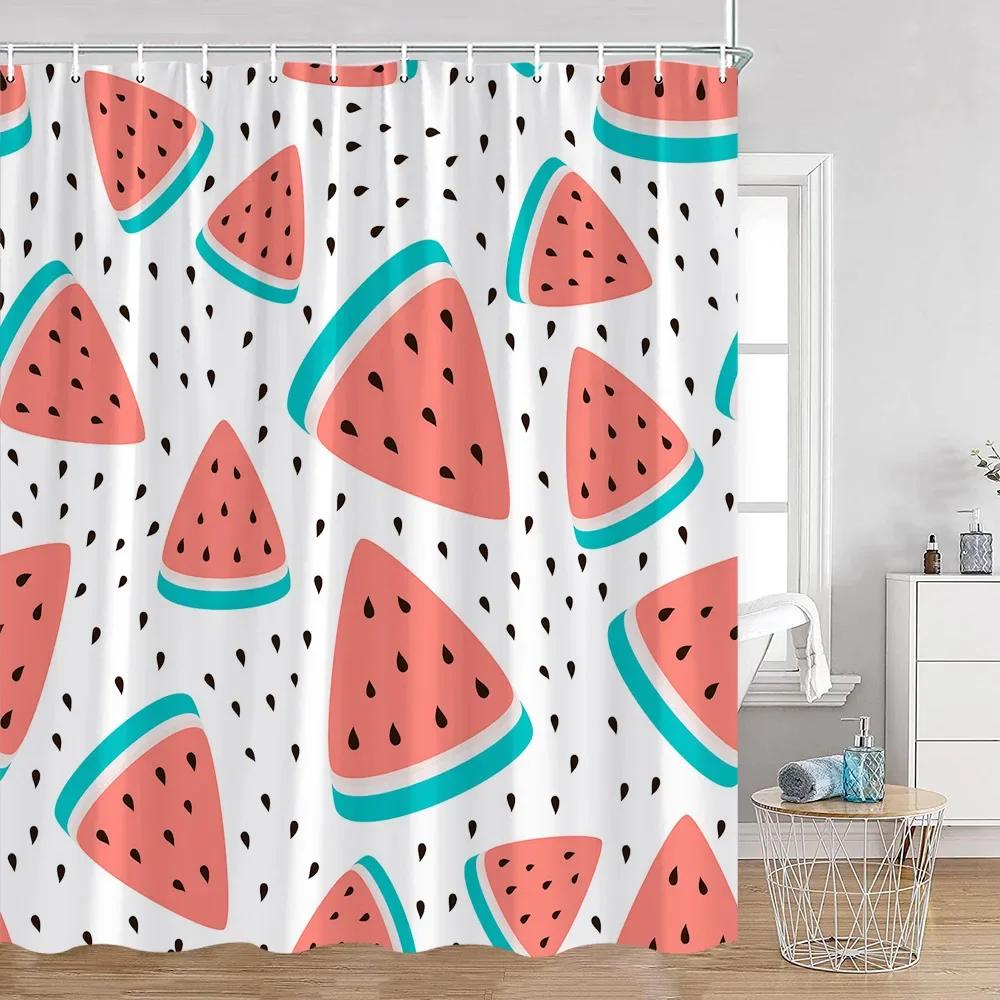 Tropical Fruit Shower Curtains Yellow Lemon Blue Watercolour Leaves Bath Curtain Set Polyester Fabric Bathroom Decor with Hooks