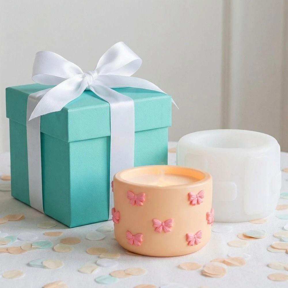 Bow Pattern Candle Cup Mold Non-Stick Candlestick Mold Portable Storage Jar Mould  Candle Making