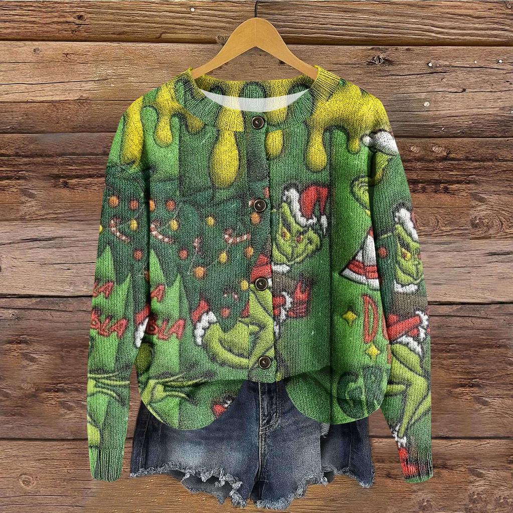 Women's Vintage Knit Button Print Cardigan Jacket