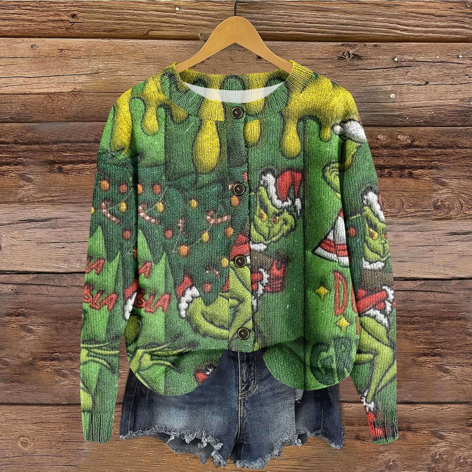 

Женский винтажный вязаный кардиган-жакет с принтом пуговиц M зелёный