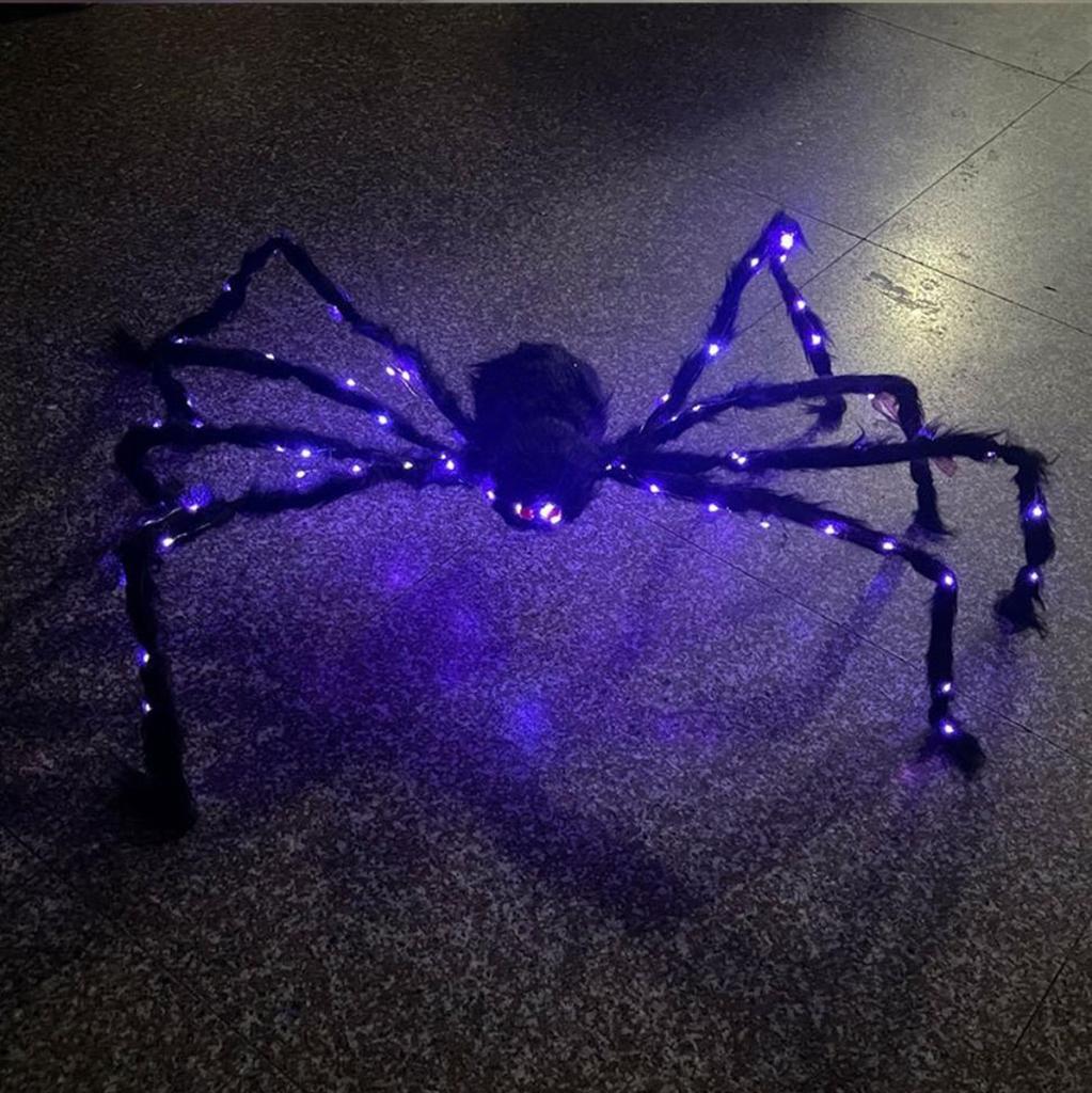 125cm LED Hairy Spider Light Up Giant Spider Plush Toy Haunted House Props Indoor Outdoor Yard