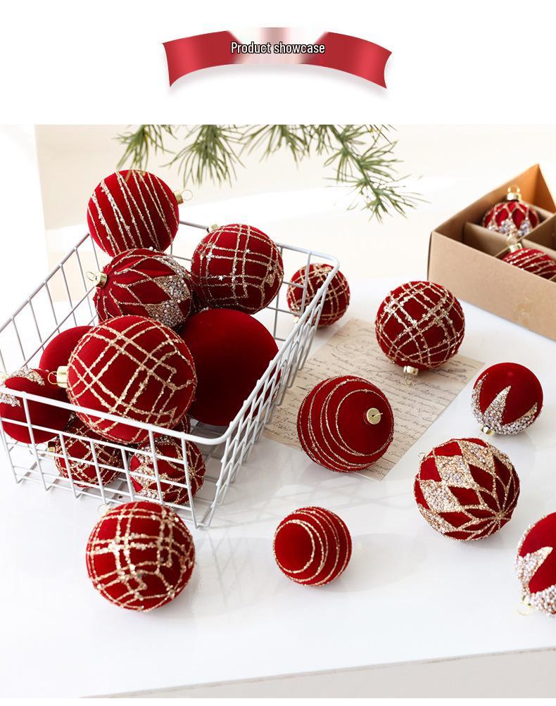 8cm Wine Red Flocked Christmas Ball Ornament for Tree Decoration