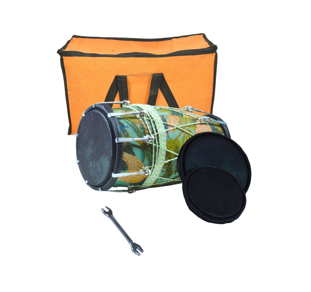 Premium Green Printed Professional Dholak/Dholki with Carry Bag – Rich Folk Rhythm Instrument