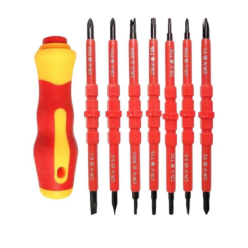 15-teiliges 1000V isoliertes Schraubendreher-Set Elektriker Reparaturwerkzeuge Magnetische Schlitz-, Kreuzschlitz-, Torx-Bit-Kit