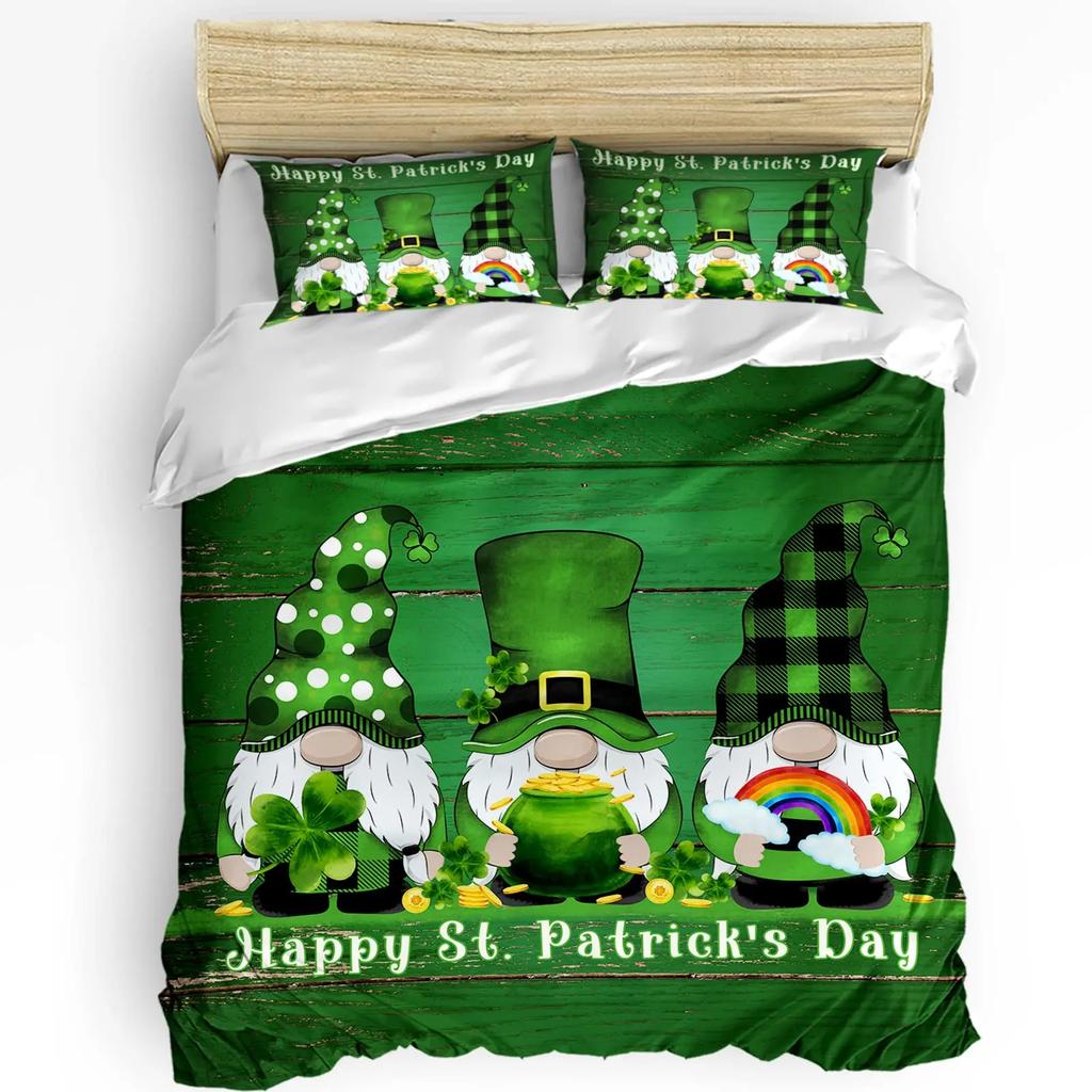 St. Patrick'S Day King Queen Bedding Set Lucky Shamrocks Duvet Cover Irish Clover Celebration Day Party Polyester Quilt Cover