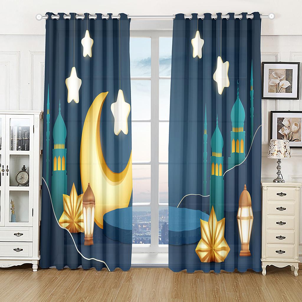 Muslim Eid Ramadan Festival Islamic Traditional Festival Curtain Luxury Living Space Bedroom Area Home Decorative Piece 2 Panelss