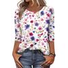 Women's Fashion Casual Round Neck 3/4 Sleeve Loose  Printed T-Shirt Ladies Top
