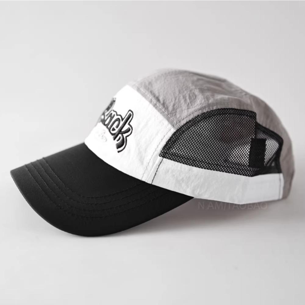 Black Korean Style Baseball Cap with Embroidered Letters Nylon Mesh for Men Women Outdoor Sports Running Cycling Casual Wear