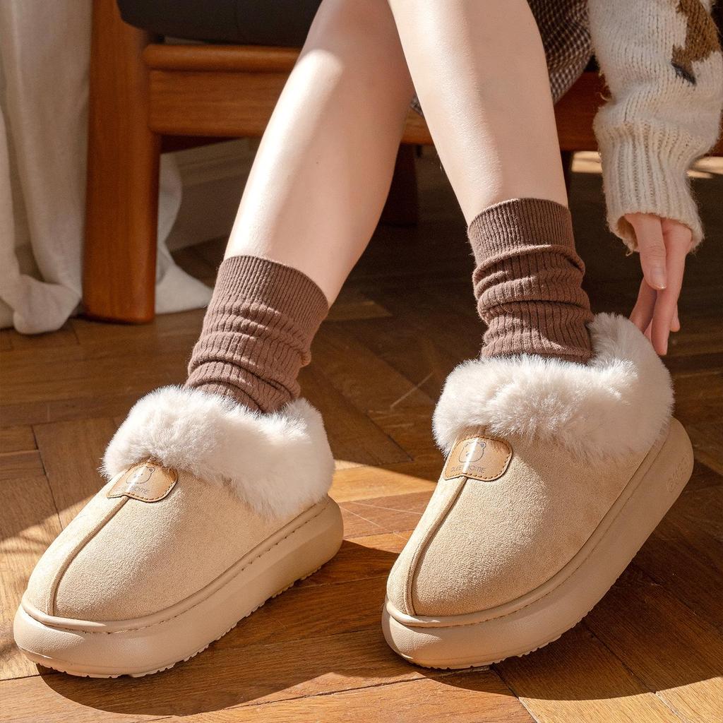 Women's & Men's Warm Fluffy Cotton Slippers: Non-slip, Thick Sole, Closed Heel for Indoor/Outdoor Use (Autumn/Winter).