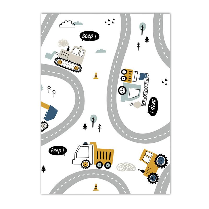 Kreslený Jeřáb Bagr Traktor Nákladní plakát Nástěnné umění Obraz na plátně Dětská školka Chlapci Obrázky Nordic Wall Print Room Decor