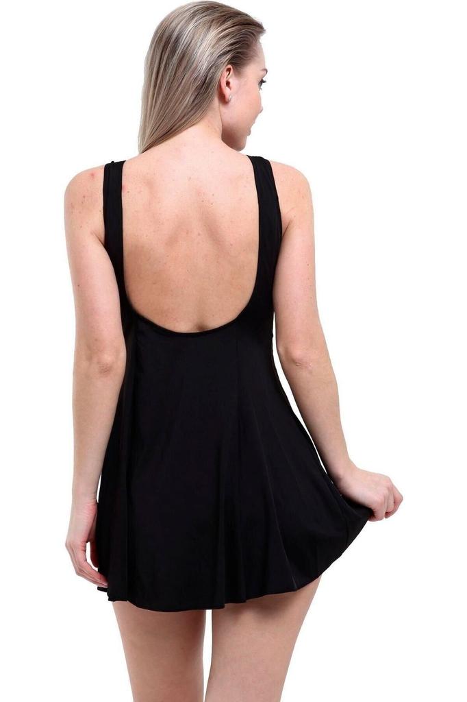 Women's Style Big Size Swimsuit Black Plain Dress Oversize Swimsuit