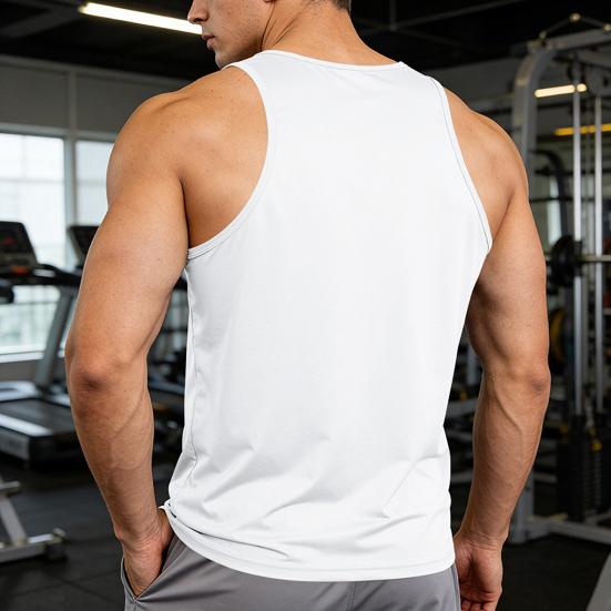 Men Vest Slim Fit Sleeveless Round Neck Summer Camisole Pure Color Racerback Design Summer Sport Vest