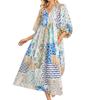 Women's Summer Floral Print Loose Sundress Half Sleeve Beach Flowing Bohemian Maxi Dress