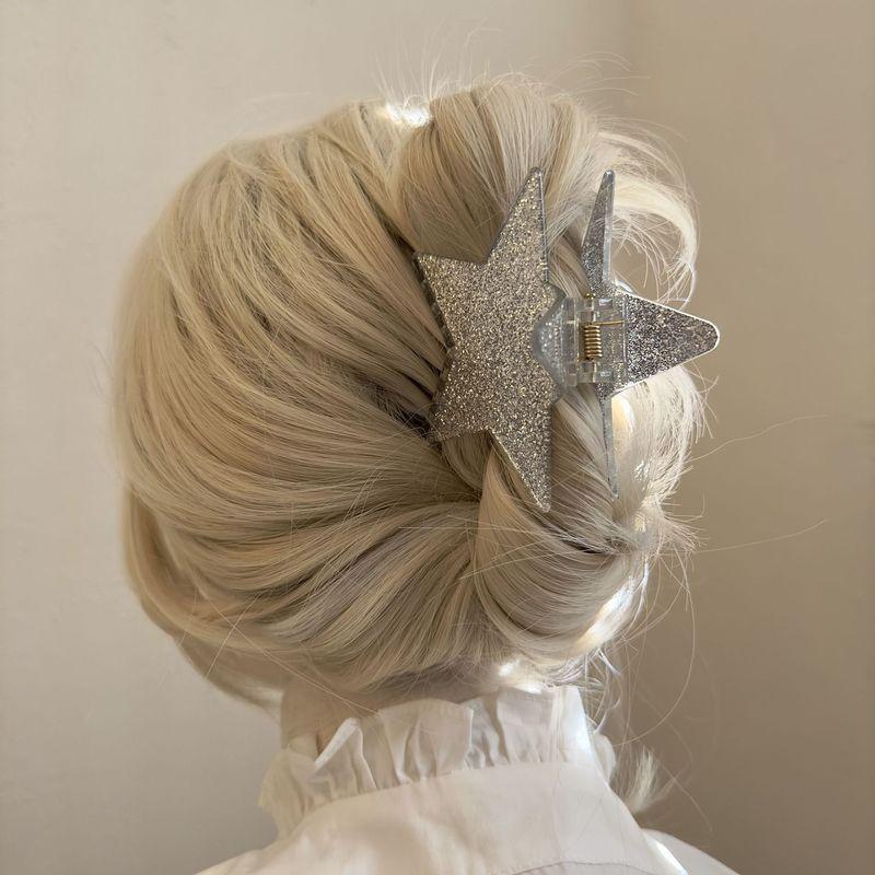 

1pc New hair accessory with small design, pink five pointed star clip, contrasting star double-sided braided hair clip