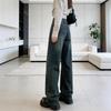 Fleece Thickened Cement Wide-leg Jeans Autumn and Winter New Straight High Waist Loose and Thin Mopping Women's Pants
