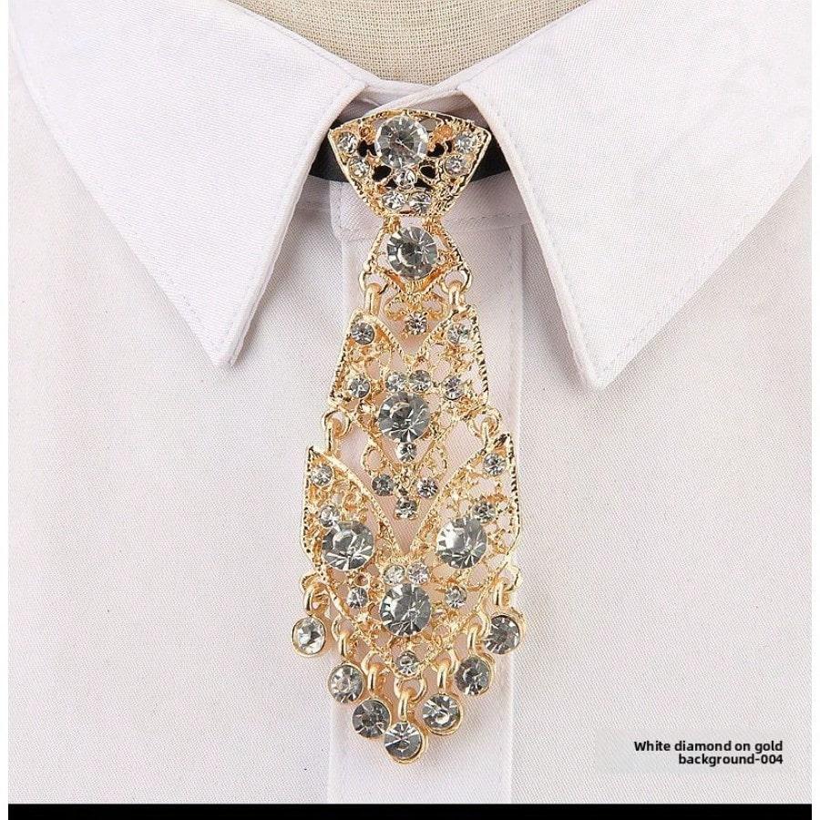 Mode, personnalité, tendance, version coréenne unisexe pour la réception, officiant de mariage, petite cravate en métal incrustée de diamants beige