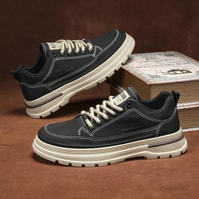 Men Casual Sneakers Men's Sneaker Shoes Autumn Thick Soled Fashion Leather Casual Workwear Sneaker Motorcycle Shoes