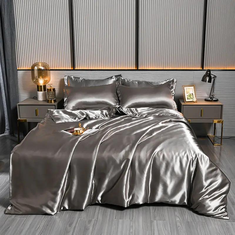 Luxus 100% Seidenbettwäsche-Set mit Bettbezug-Set Doppel- King- Queen-Size Bettwäschebezug-Set 4-teilig Bettdecke Bettwäsche-Sets