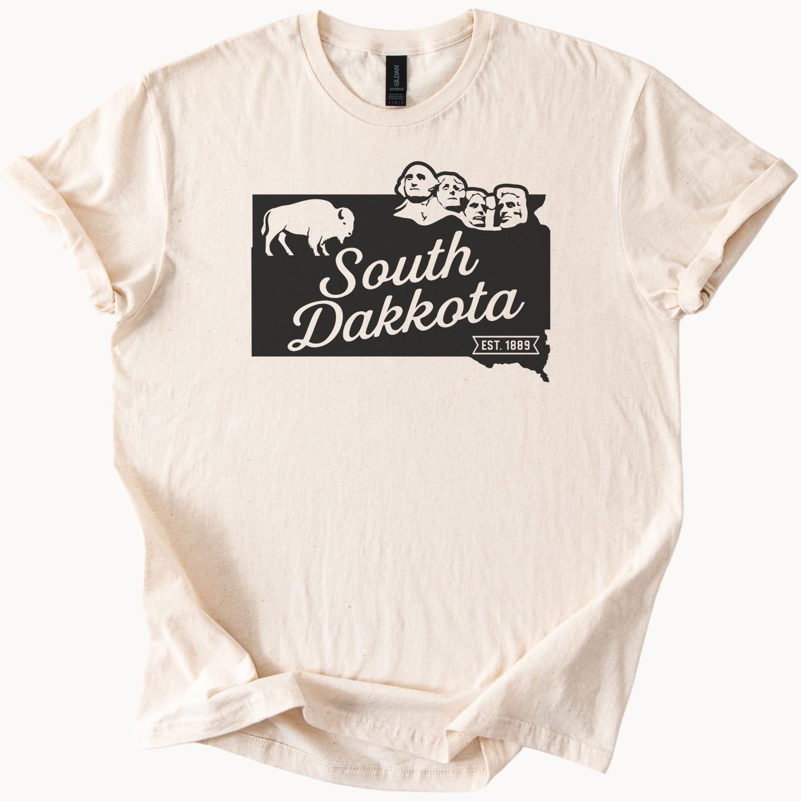South Dakota Graphic T Shirt Buffalo Mount Rushmore Established 1889 State Outline Unique Souvenir Tee for Nature Lovers 100