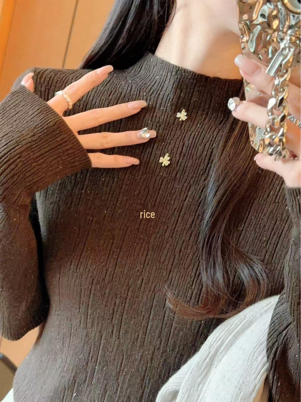 

Женский вязаный свитер-базовый слой высокого класса - Свободный, стильный осенне-зимний предмет нижнего белья One Size (90-125 jin) темно-коричневого