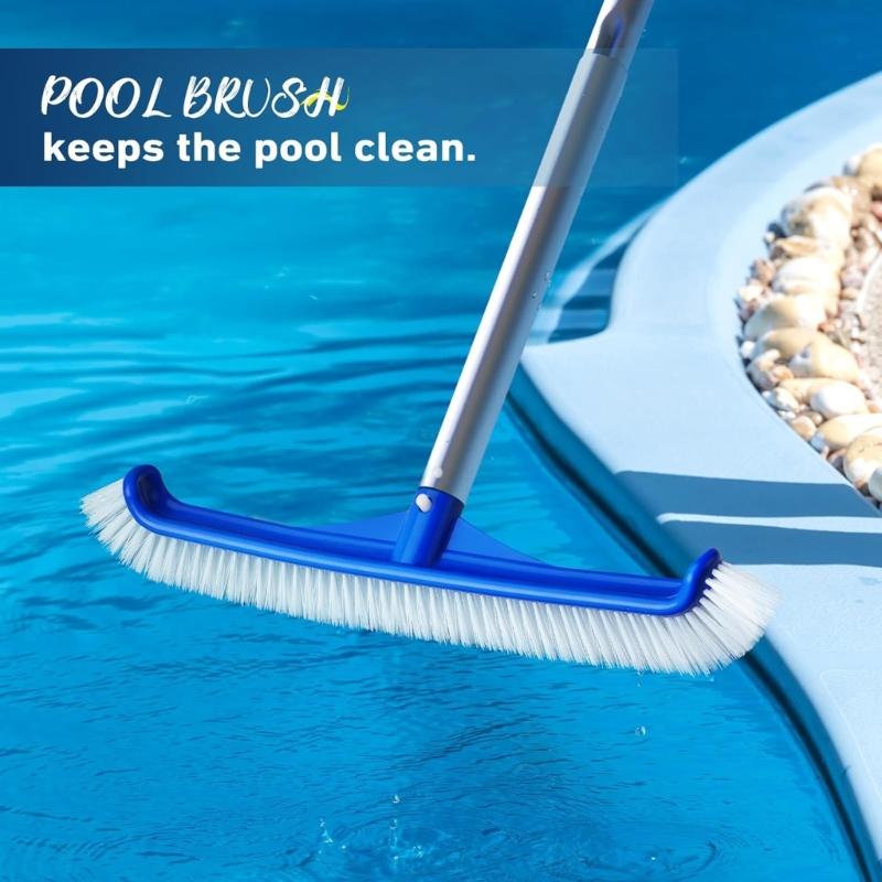Pool Brush 17inch Pool Brush Head for Cleaning Pool Walls Curved End Pool Scrub Brush Nylon Bristles Pool Brush Head
