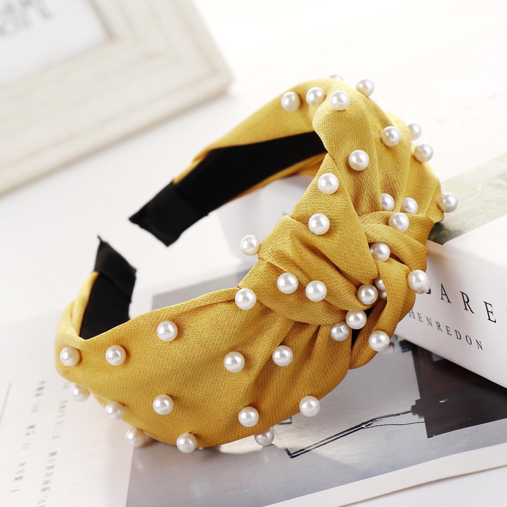 

Модная повязка на голову с милым бантом и бисером, женская повязка на голову для волос, повязка на голову для девочек One Size жёлтый