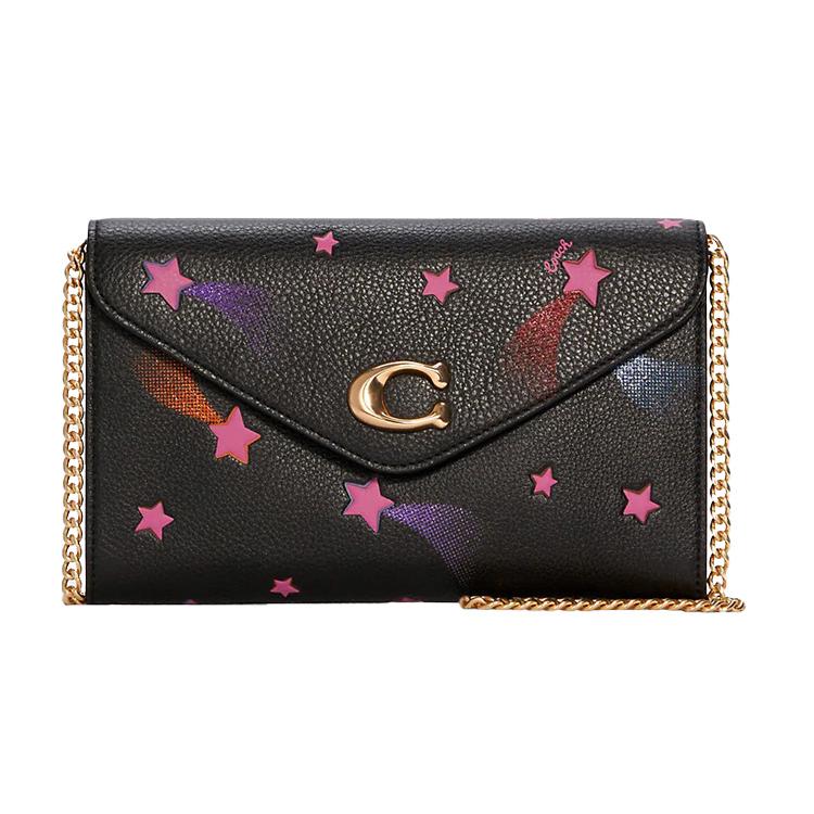 

New COACH Tammie Pebbled Leather Envelope Bag, Crossbody Bag Trumpets Women s Black C7302-IMA47 21.1*3.0*13.5CM
