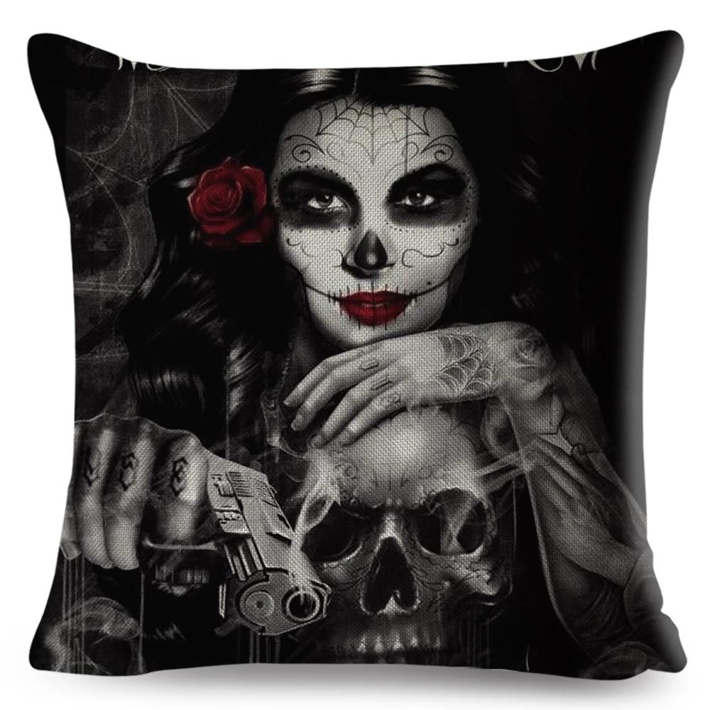 Mexico Chicano Sexy Women Skull Pillow Case Decor Cartoon Printed Girls Cushion Cover for Sofa Home Car Polyester 45*45cm