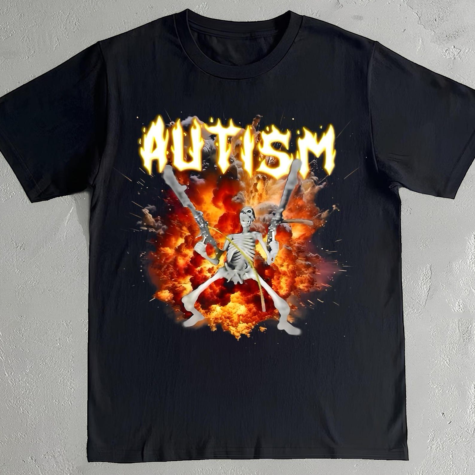 Autism Skeleton Shirt - Funny Badass Flaming Meme T-Shirt S