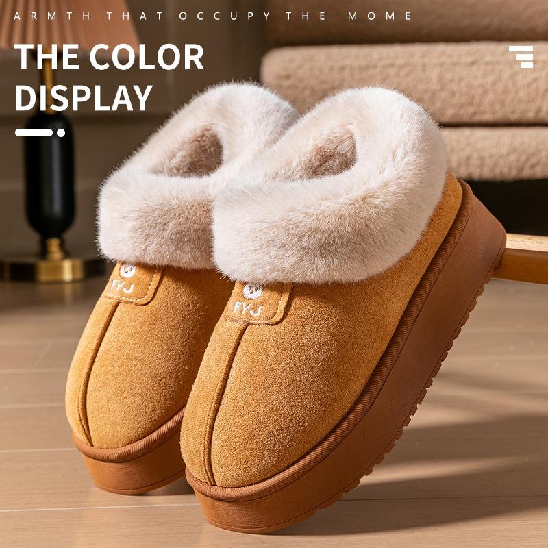 Cotton slippers women's winter simple can wear bags and snow boots piled thickened warm fluffy slippers couple cotton shoes