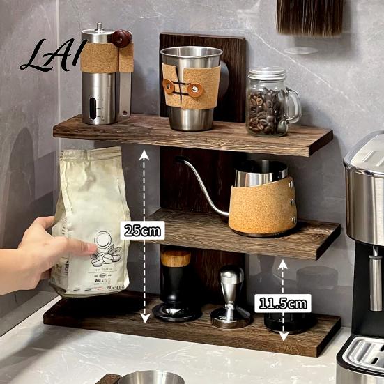 Stable Wooden Organizer Three Layers Coffee Cup Storage Rack Durable Countertop Multi Layer Organizer Space Saving Display Stand for Kitchen Mug