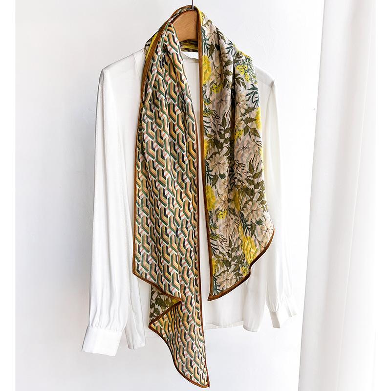 New Retro Small Floral Versatile Age-reducing Long Scarf Streamer Multifunctional Headband Neck Scarf Professional Women's Summer