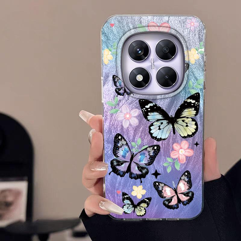 For Redmi Note 13 14S 14 Pro Plus 5G 14C A3 13C Poco X7 Pro Phone Case Leopard Feather Gauze Rainbow Butterfly Bumper Hard Cover